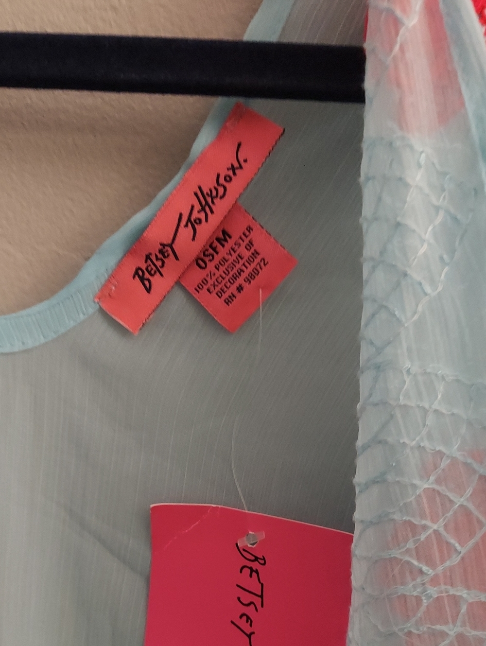 Betsey Johnson Light Blue Sheer Chiffon Kimono Cardigan Pink Floral Applique OS - Picture 4 of 12